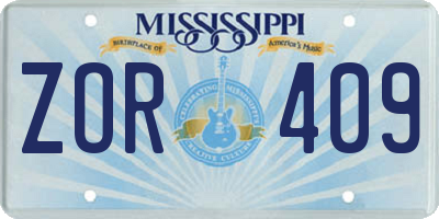 MS license plate ZOR409