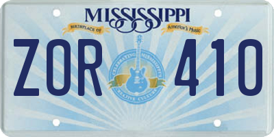 MS license plate ZOR410