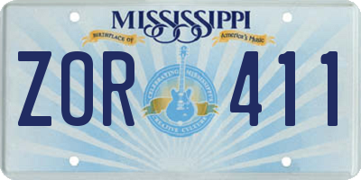 MS license plate ZOR411