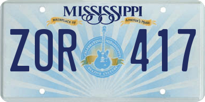 MS license plate ZOR417