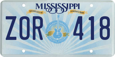 MS license plate ZOR418