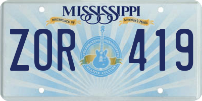 MS license plate ZOR419
