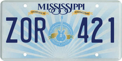 MS license plate ZOR421
