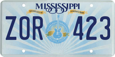 MS license plate ZOR423
