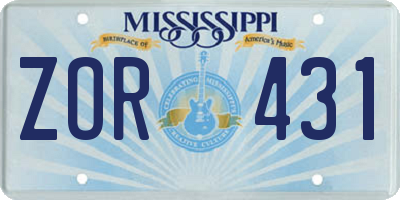 MS license plate ZOR431