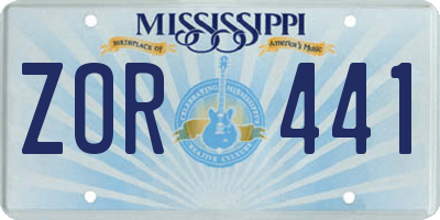 MS license plate ZOR441