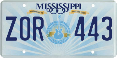 MS license plate ZOR443
