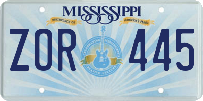 MS license plate ZOR445