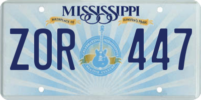 MS license plate ZOR447