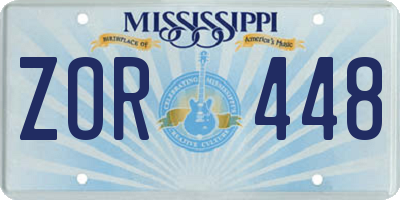 MS license plate ZOR448