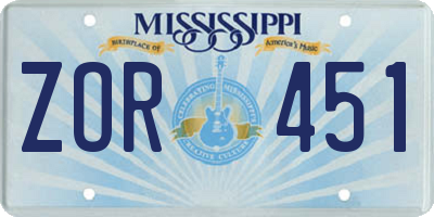 MS license plate ZOR451