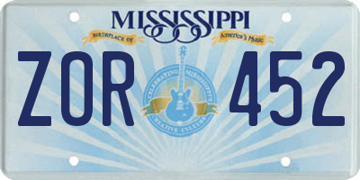 MS license plate ZOR452