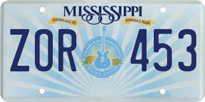 MS license plate ZOR453