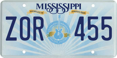 MS license plate ZOR455
