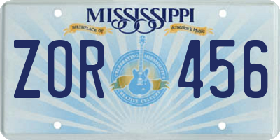 MS license plate ZOR456