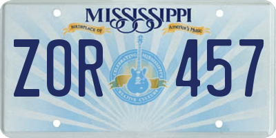 MS license plate ZOR457