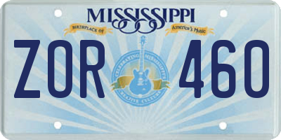 MS license plate ZOR460