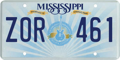 MS license plate ZOR461