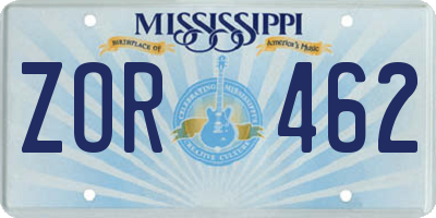 MS license plate ZOR462