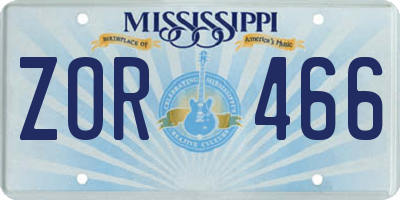 MS license plate ZOR466