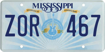 MS license plate ZOR467