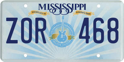 MS license plate ZOR468