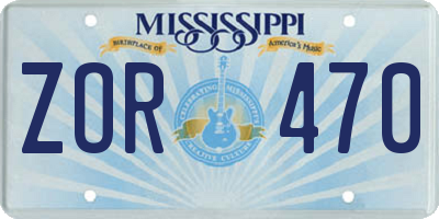 MS license plate ZOR470
