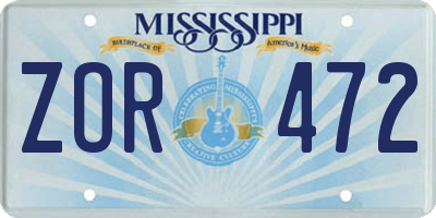 MS license plate ZOR472