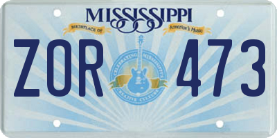 MS license plate ZOR473