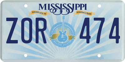 MS license plate ZOR474
