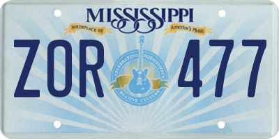 MS license plate ZOR477