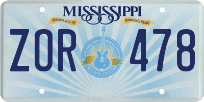 MS license plate ZOR478