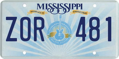 MS license plate ZOR481