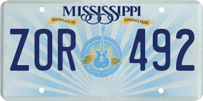MS license plate ZOR492