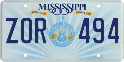 MS license plate ZOR494