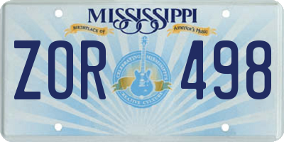 MS license plate ZOR498