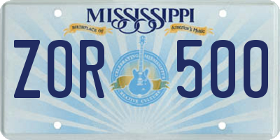MS license plate ZOR500