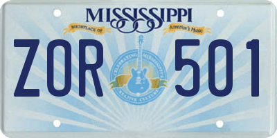 MS license plate ZOR501