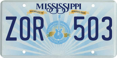 MS license plate ZOR503