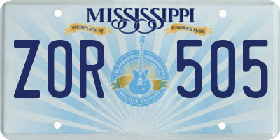MS license plate ZOR505