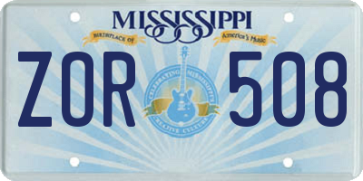 MS license plate ZOR508