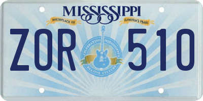 MS license plate ZOR510