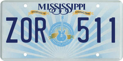 MS license plate ZOR511