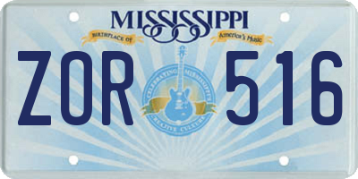 MS license plate ZOR516