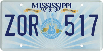 MS license plate ZOR517