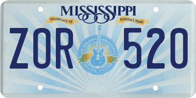 MS license plate ZOR520