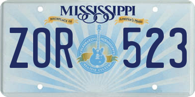 MS license plate ZOR523