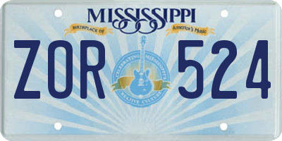 MS license plate ZOR524