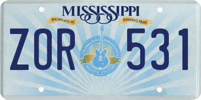 MS license plate ZOR531