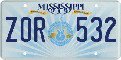 MS license plate ZOR532